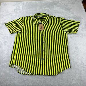Stussy NWT 100% Silk Green/Black Striped Shirt Size Large Men's Button Down